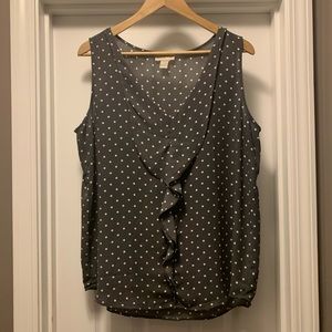Ann Taylor LOFT shell blouse grey and cream polka dot